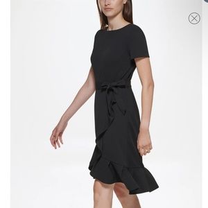 Calvin Klein - Size 2 - Black Flutter Bottom Short Sleeve Dress